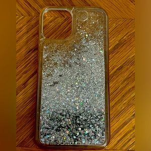 Iphone 11 pro clear/silver quicksand rubber phone case